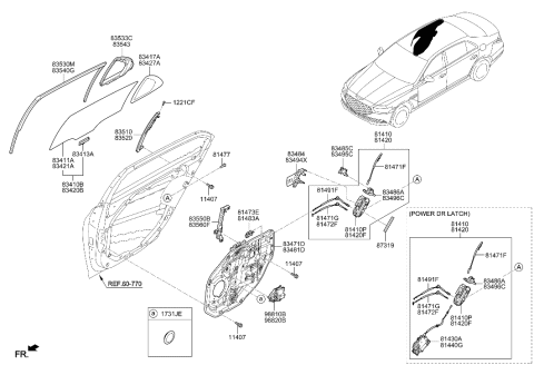 2022 Hyundai Genesis G90 Rear Door Window Regulator & Glass Diagram