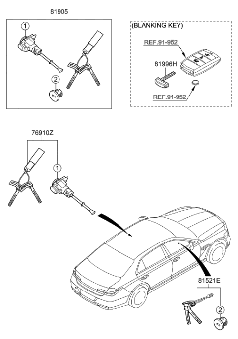 2021 Hyundai Genesis G90 Key & Cylinder Set-Lock Diagram for 81905-D2700