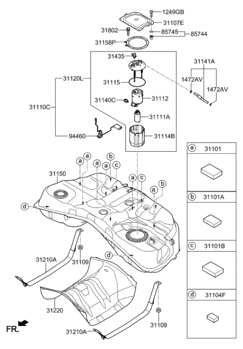 2020 Hyundai Genesis G90 Fuel Pump & Sender Module Assembly Diagram for 31110-D2000