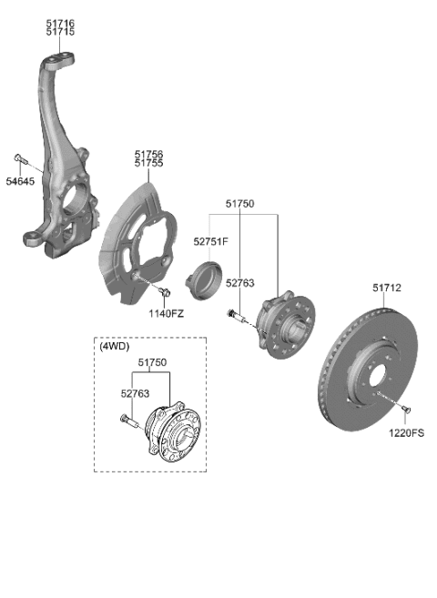 2020 Hyundai Genesis G90 Knuckle-Front Axle,LH Diagram for 51710-J6000