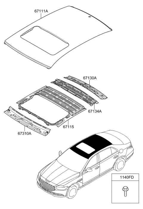 2021 Hyundai Genesis G90 Rail Assembly-Roof Rear Diagram for 67131-D2000