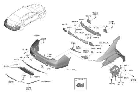 2020 Hyundai Genesis G90 Bracket Assembly-RR Bumper Side,LH Diagram for 86613-D2500
