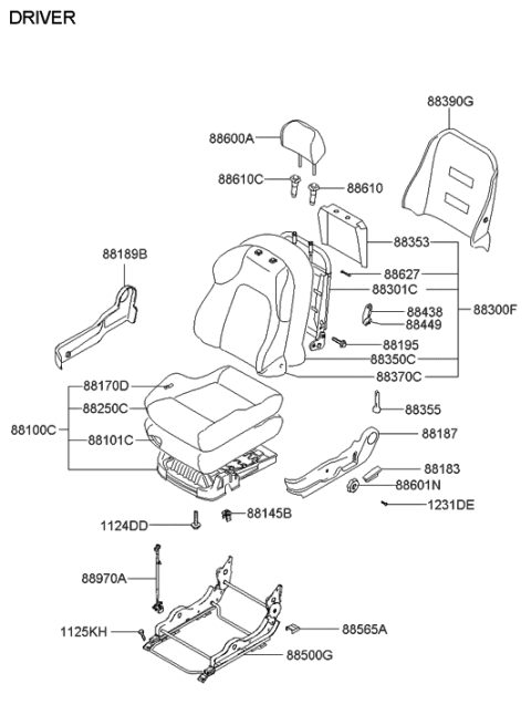 2008 Hyundai Tiburon Track Assembly-Front Seat Driver Diagram for 88500-2C600