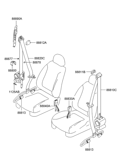 2008 Hyundai Tiburon Front Seat Belt Diagram