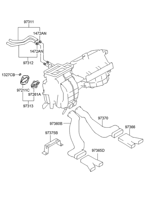 2006 Hyundai Tiburon New Body Style Heater System-Duct & Hose Diagram