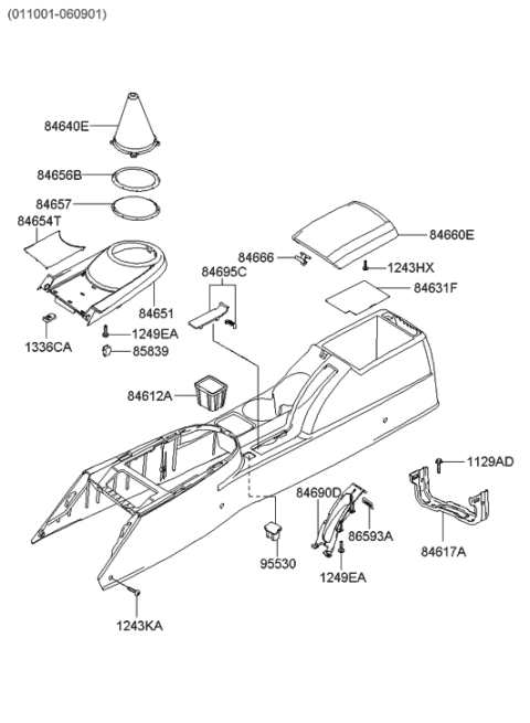 2008 Hyundai Tiburon Floor Console Diagram 1