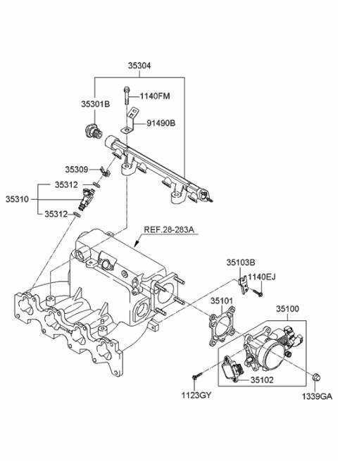2006 Hyundai Tiburon New Body Style Throttle Body & Injector Diagram 1