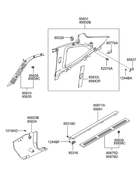 2007 Hyundai Tiburon Trim Assembly-Cowl Side LH Diagram for 85823-2C000-LK