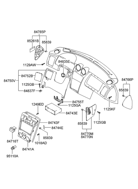 2007 Hyundai Tiburon Crash Pad Lower Diagram