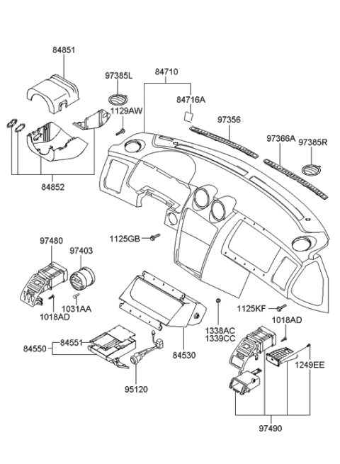 2007 Hyundai Tiburon Crash Pad Upper Diagram 1