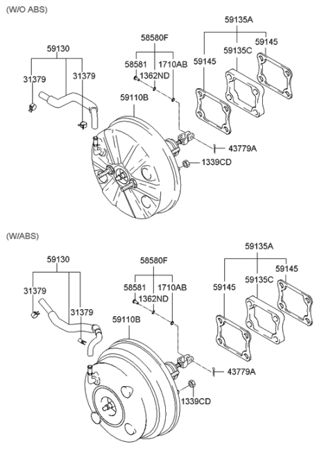 2008 Hyundai Tiburon Hose Assembly-Brake Booster Vacuum Diagram for 59130-2C500