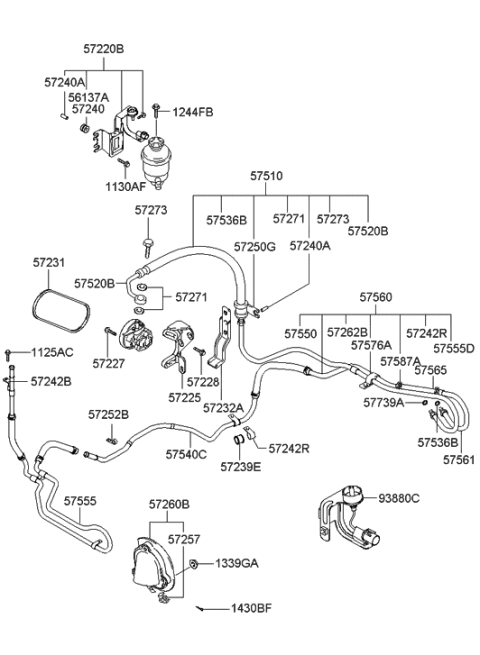 2006 Hyundai Tiburon Power Steering Hose & Bracket Diagram 1