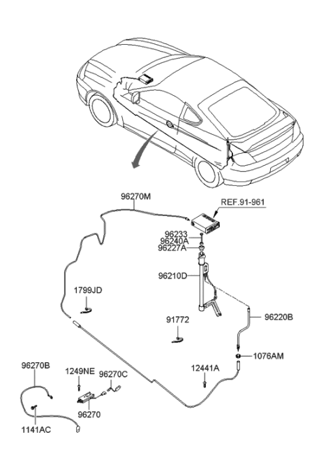 2007 Hyundai Tiburon Rod Assembly-Rod Antenna Diagram for 96233-2D500