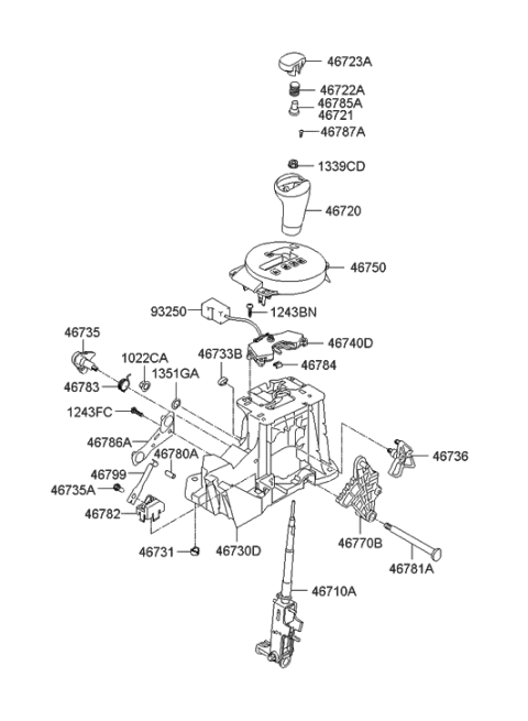 2008 Hyundai Tiburon Shift Lever Control (ATM) Diagram 1