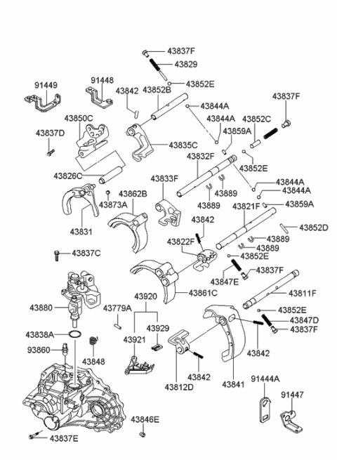 2007 Hyundai Tiburon Bracket-5th & 6th Diagram for 43833-39900