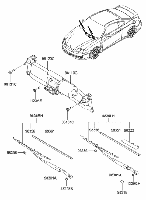 2006 Hyundai Tiburon New Body Style Windshield Wiper Diagram
