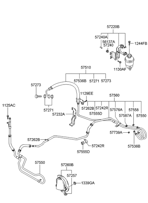 2006 Hyundai Tiburon New Body Style Power Steering Hose & Bracket Diagram 2