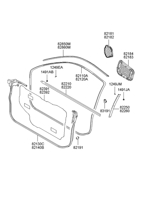 2007 Hyundai Tiburon Front Door Moulding Diagram