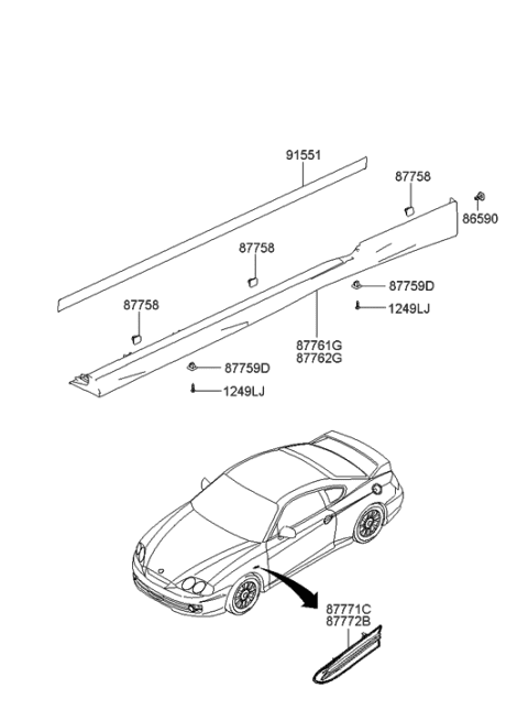 2006 Hyundai Tiburon New Body Style Body Side Moulding Diagram