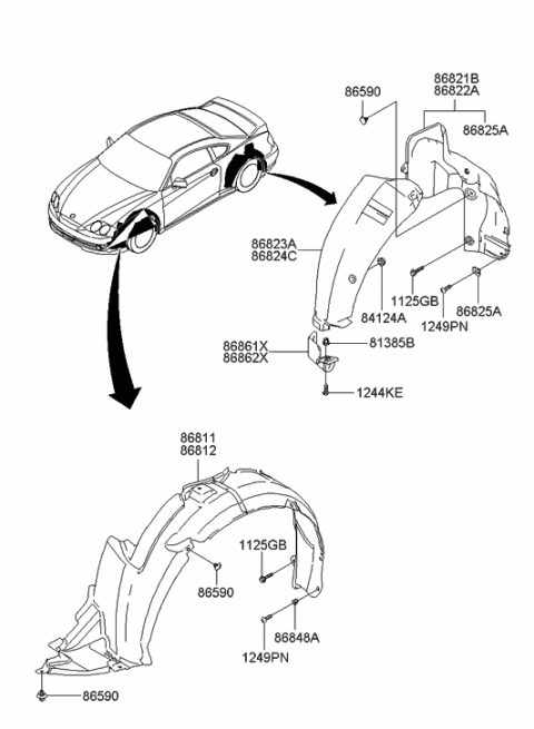 2006 Hyundai Tiburon New Body Style Wheel Gaurd Diagram