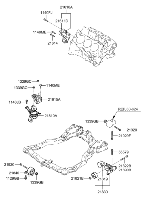 2006 Hyundai Tiburon Engine Mounting Bracket Assembly Diagram for 21810-2C420