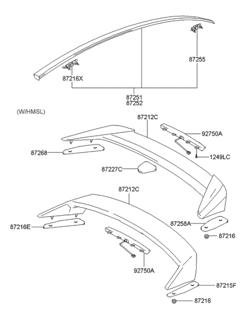 2006 Hyundai Tiburon New Body Style Roof Garnish & Rear Spoiler Diagram