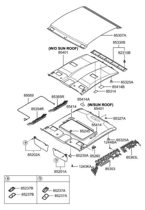 2006 Hyundai Tiburon New Body Style Sunvisor & Head Lining Diagram