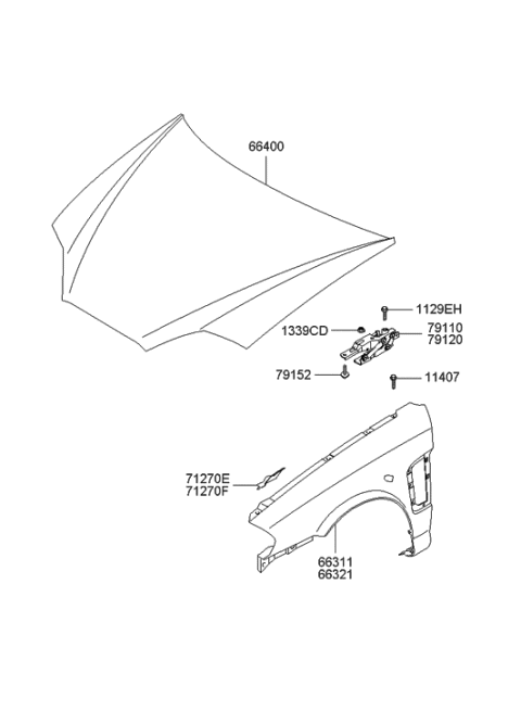 2008 Hyundai Tiburon Fender & Hood Panel Diagram