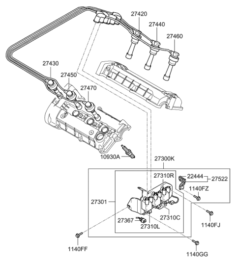 2006 Hyundai Tiburon New Body Style Spark Plug & Cable Diagram 2