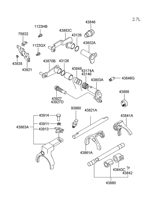 2008 Hyundai Tiburon Gear Shift Control-Manual Diagram 1