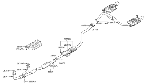 2008 Hyundai Tiburon Tail With Muffler Pipe Diagram for 28700-2C453