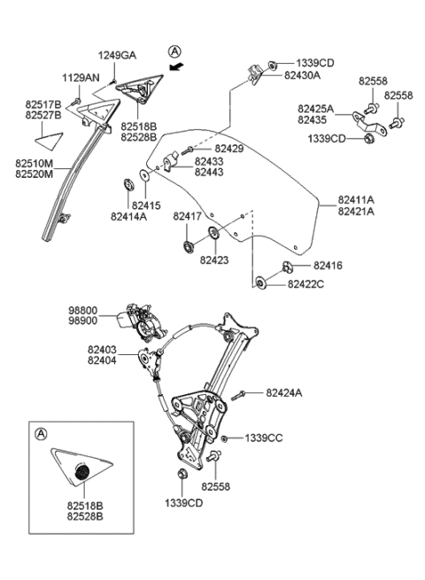 2006 Hyundai Tiburon New Body Style Front Door Window Regulator & Glass Diagram