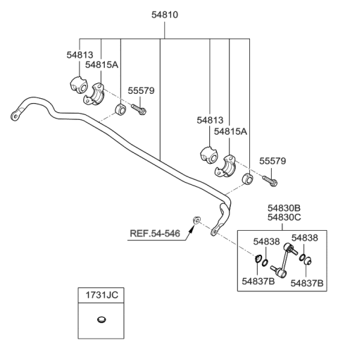 2007 Hyundai Tiburon Bar Assembly-Front Stabilizer Diagram for 54810-2C000