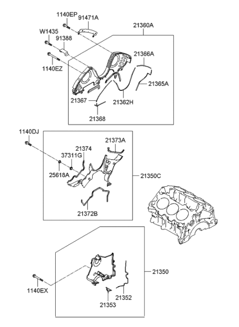 2006 Hyundai Tiburon Belt Cover & Oil Pan Diagram 1