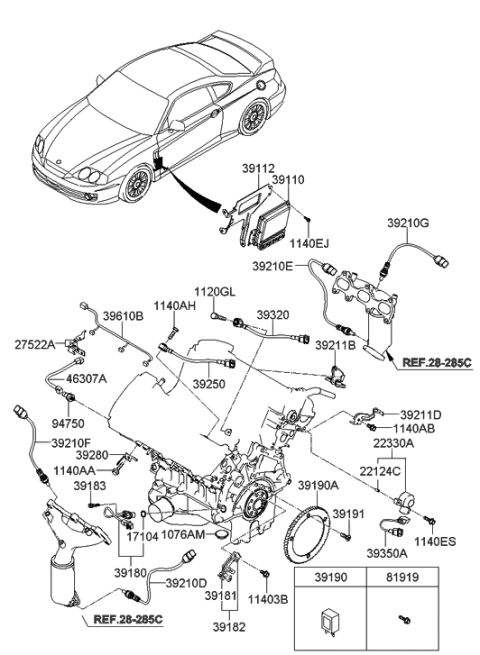 2007 Hyundai Tiburon Engine Control Module Unit Diagram for 39120-23712