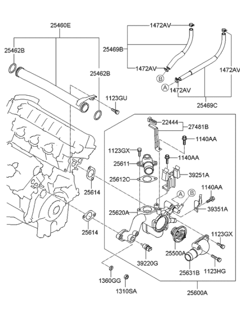 2006 Hyundai Tiburon Gasket-Thermostat Case Diagram for 25614-23100