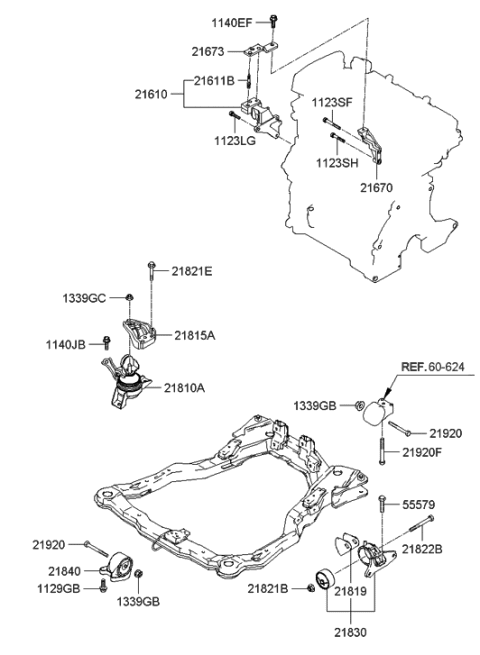 2008 Hyundai Tiburon Engine & Transaxle Mounting Diagram 1