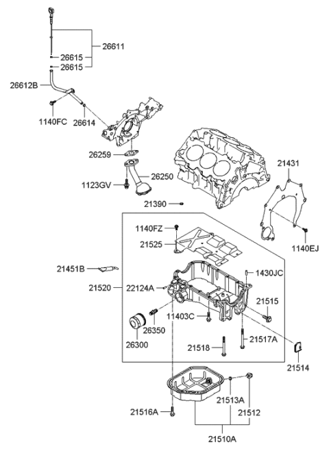 2008 Hyundai Tiburon Engine Oil Filter Assembly Diagram for 26300-35503