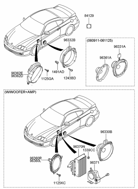 2016 Hyundai Santa Fe Quarter Panel Speaker Assembly Diagram for 96361-2C001
