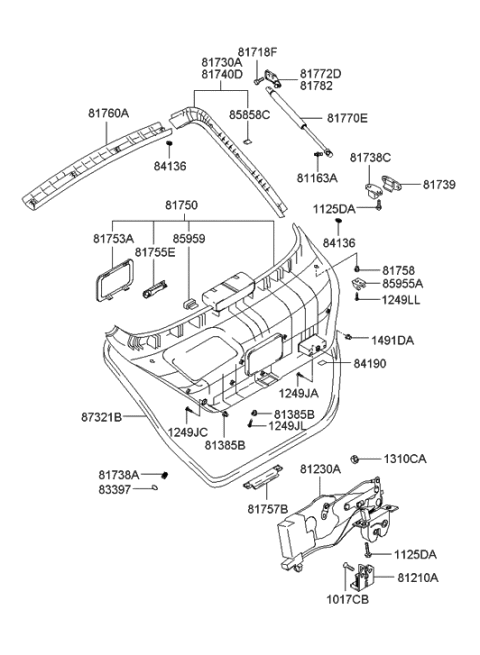 2006 Hyundai Tiburon Trim Tail Gate Diagram