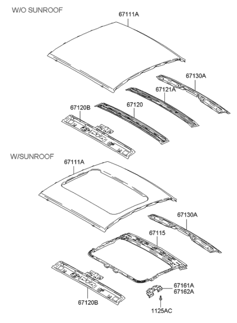 2006 Hyundai Tiburon Rail Assembly-Roof "A" Diagram for 67120-2C050