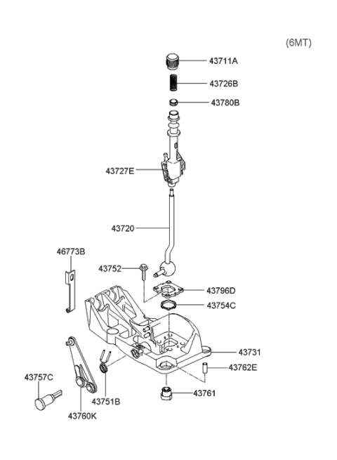 2006 Hyundai Tiburon New Body Style Shift Lever Control (MTM) Diagram 2