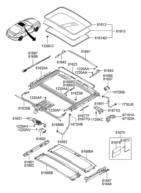 2007 Hyundai Tiburon Weatherstrip-Sunroof Glass Diagram for 81613-2C000