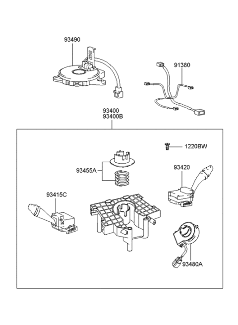 2018 Hyundai Santa Fe Sub Switch Assembly-Multifunction Diagram for 93480-2C850