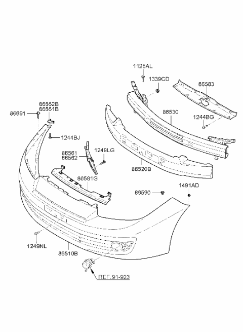 2006 Hyundai Tiburon New Body Style Front Bumper Diagram