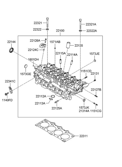 2018 Hyundai Santa Fe Head Assembly-Cylinder Diagram for 22100-23730