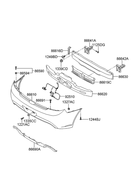 2018 Hyundai Santa Fe Rear Bumper Cover Assembly Diagram for 86610-2C710