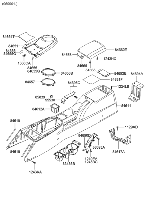 2006 Hyundai Tiburon Pad-Console Front Tray Diagram for 84612-2C070
