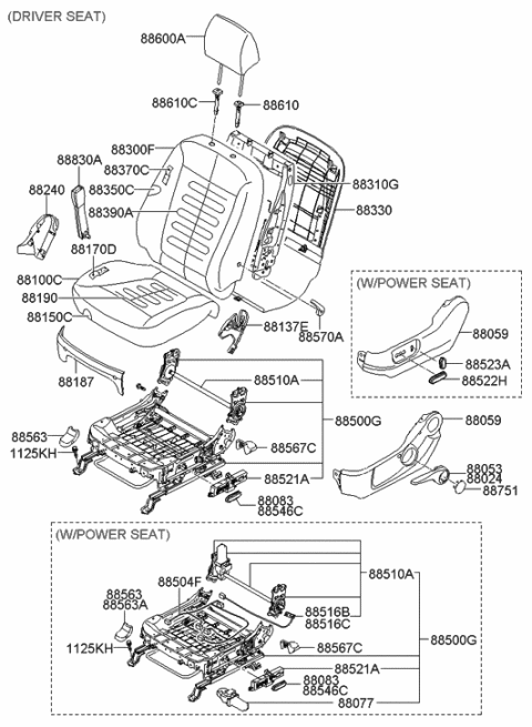 2006 Hyundai Santa Fe Recliner Assembly-Inner LH Diagram for 88505-0W500