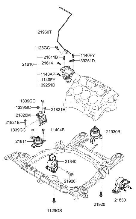 2020 Hyundai Sonata Engine Support Bracket, Front Diagram for 21610-3E023